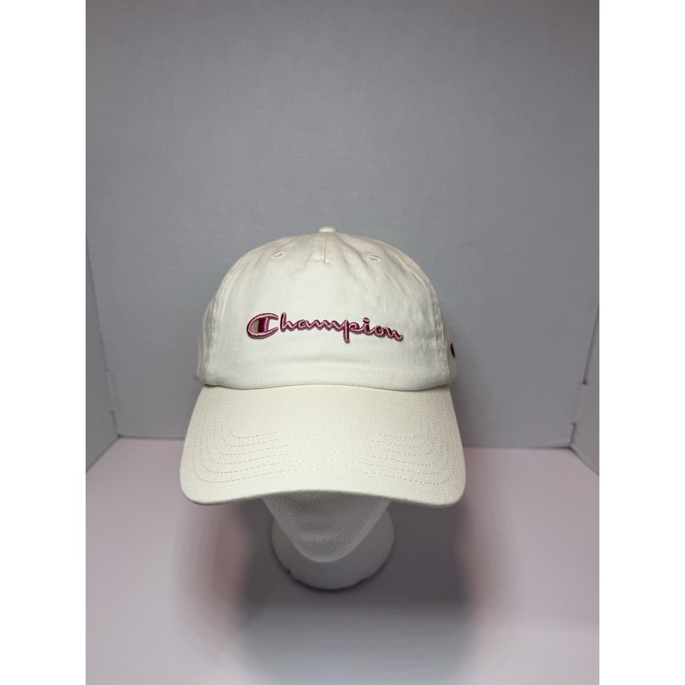 Champion Script Logo Adjustable Hat Cream Pink Strapback Cap NWT